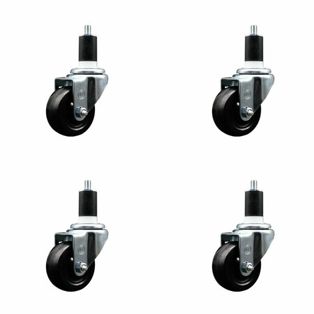 SERVICE CASTER 3'' SS Hard Rubber Wheel Swivel 1-1/2'' Expanding Stem Caster Set, 4PK SCC-SSEX20S314-HRS-112-4